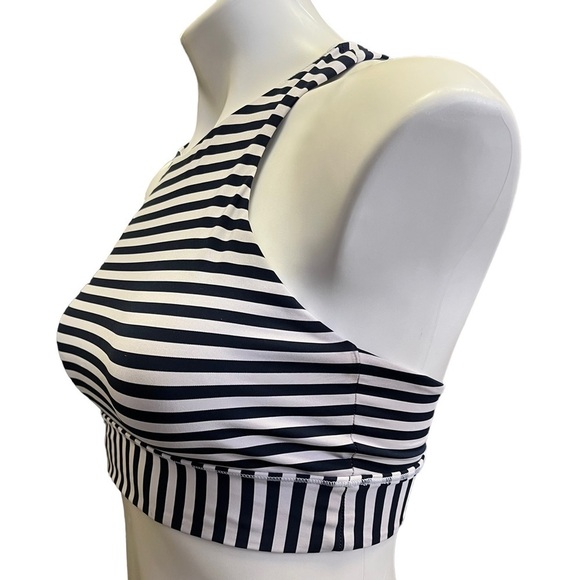 ATHLETA Sports Bra Navy White Stripes Racerback XS Longline High Neck - Picture 5 of 10
